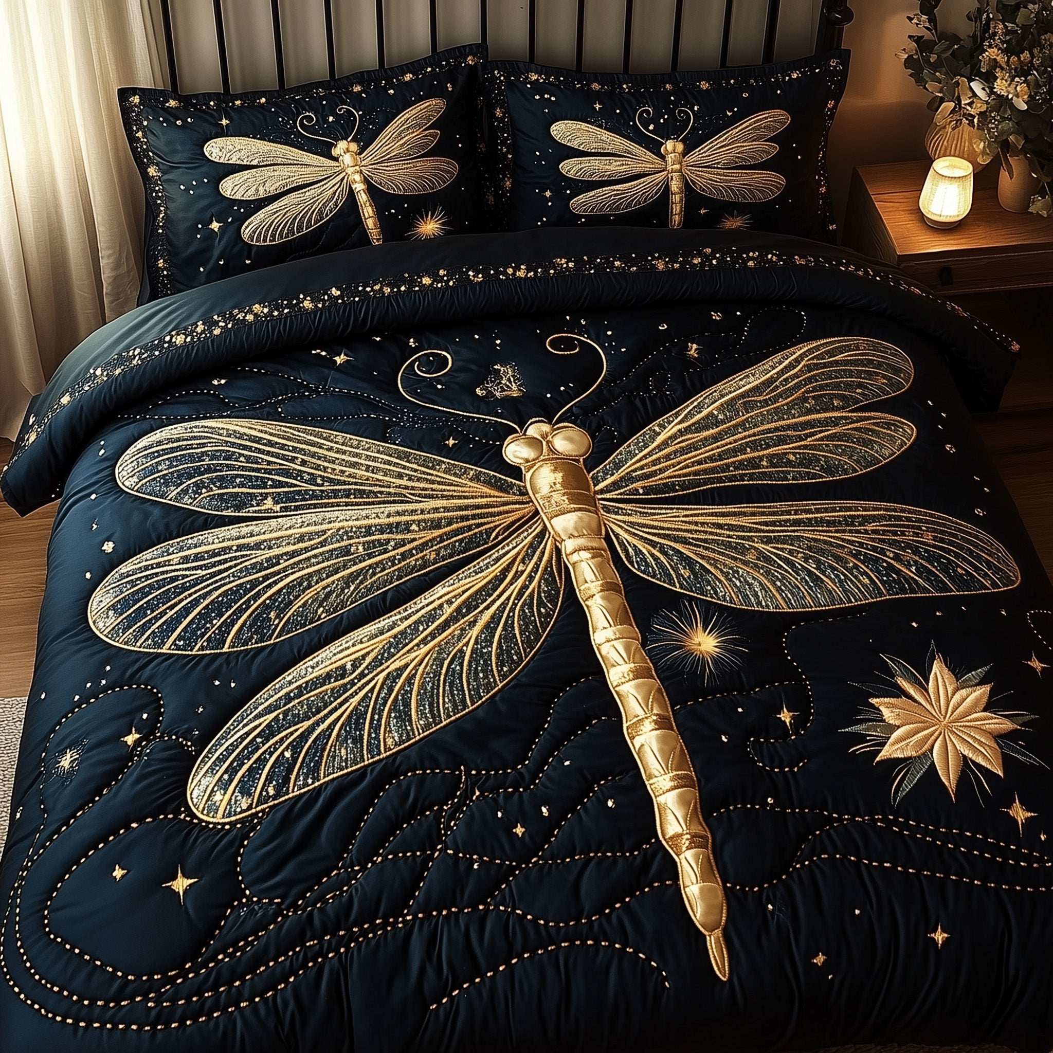 Mystic Dragonfly Quilted Bedding Set Mystic Dragonfly Story Gift For Mystic Lovers - Tradiviet