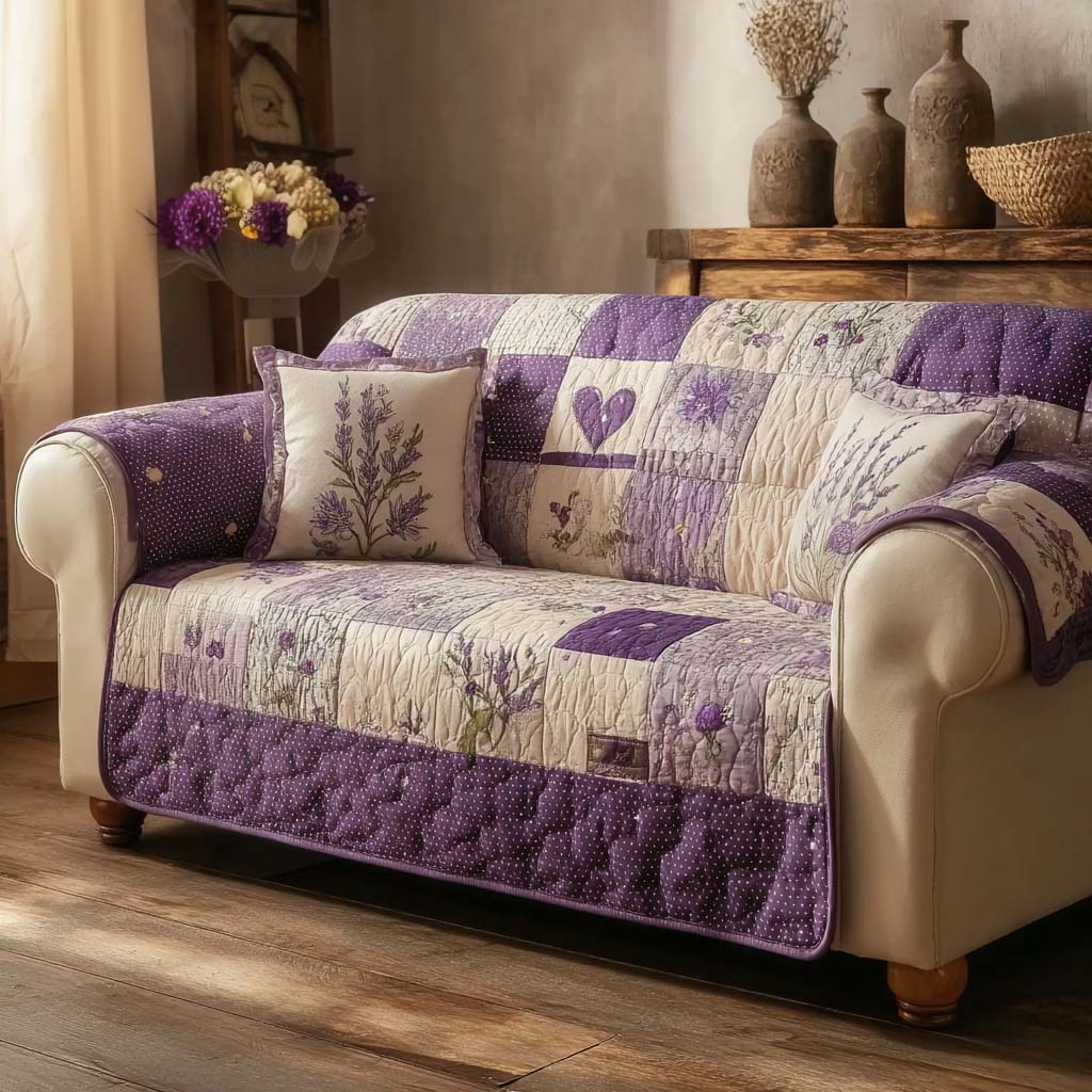 Mystic Flower Lavender Quilted Sofa Cover Neutral Home Room Decor Gifts For Home Lovers - Tradiviet