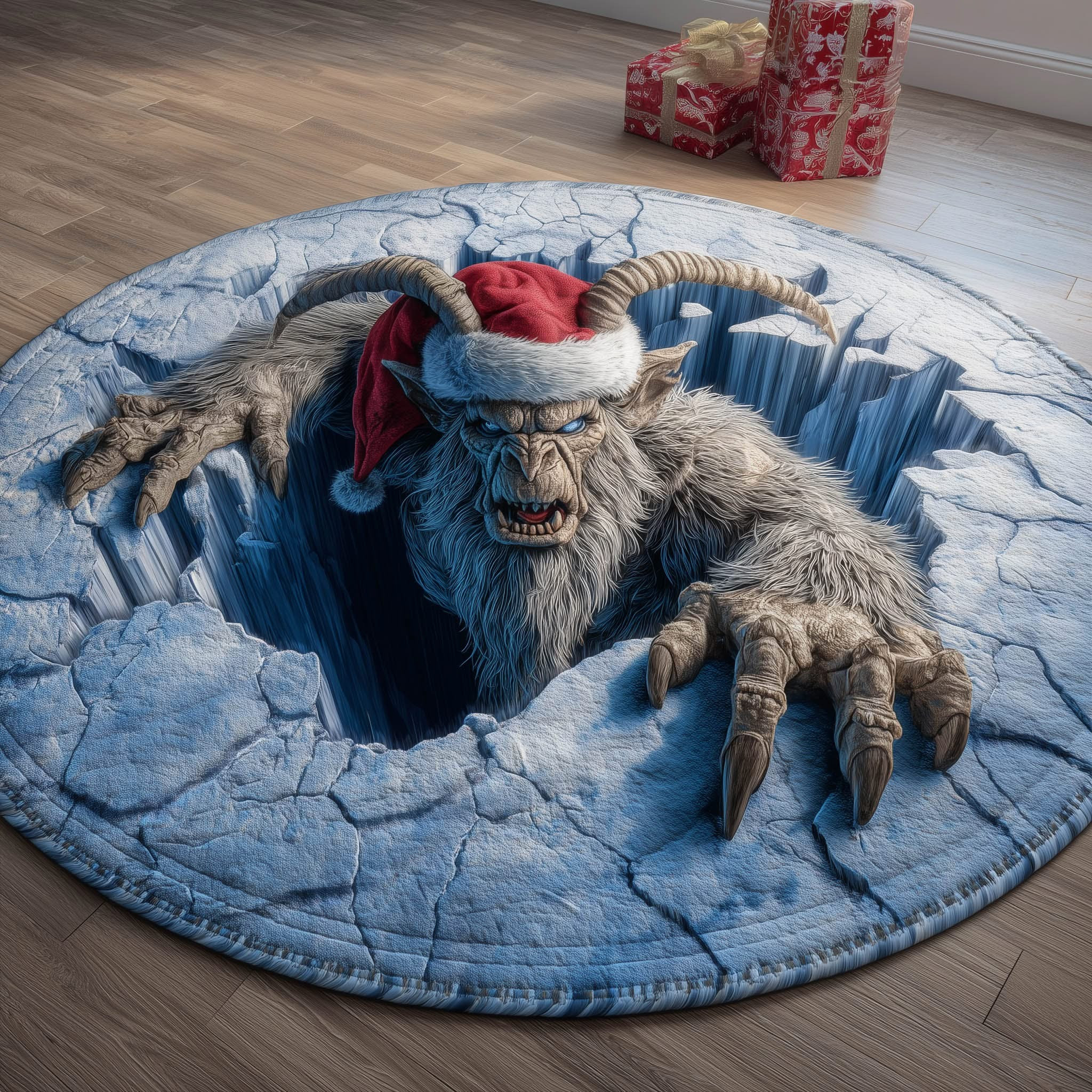 Mystic Krampus Christmas Quilted Round Mat 3D Printed Krampus Indoor Holiday Decorations - Tradiviet