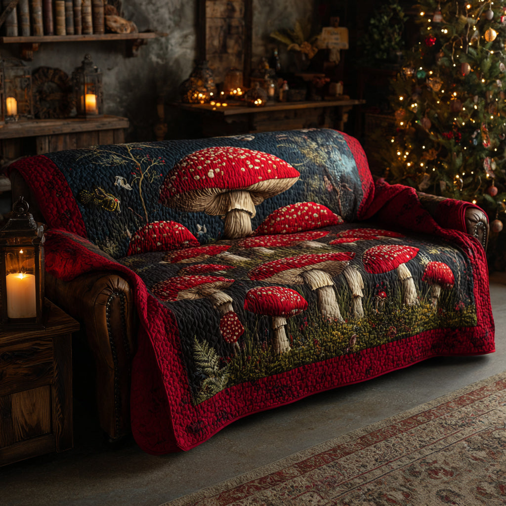 Mystic Mushroom Meadow Quilted Sofa Cover Soft Room Decor Best Housewarming Gift Ideas - Tradiviet