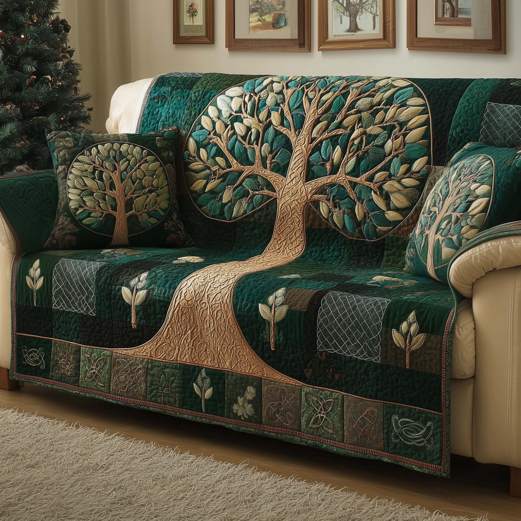 Mystic Tree Quilted Sofa Cover Forest Home Couch Cover Gift For Sun Lover - Tradiviet