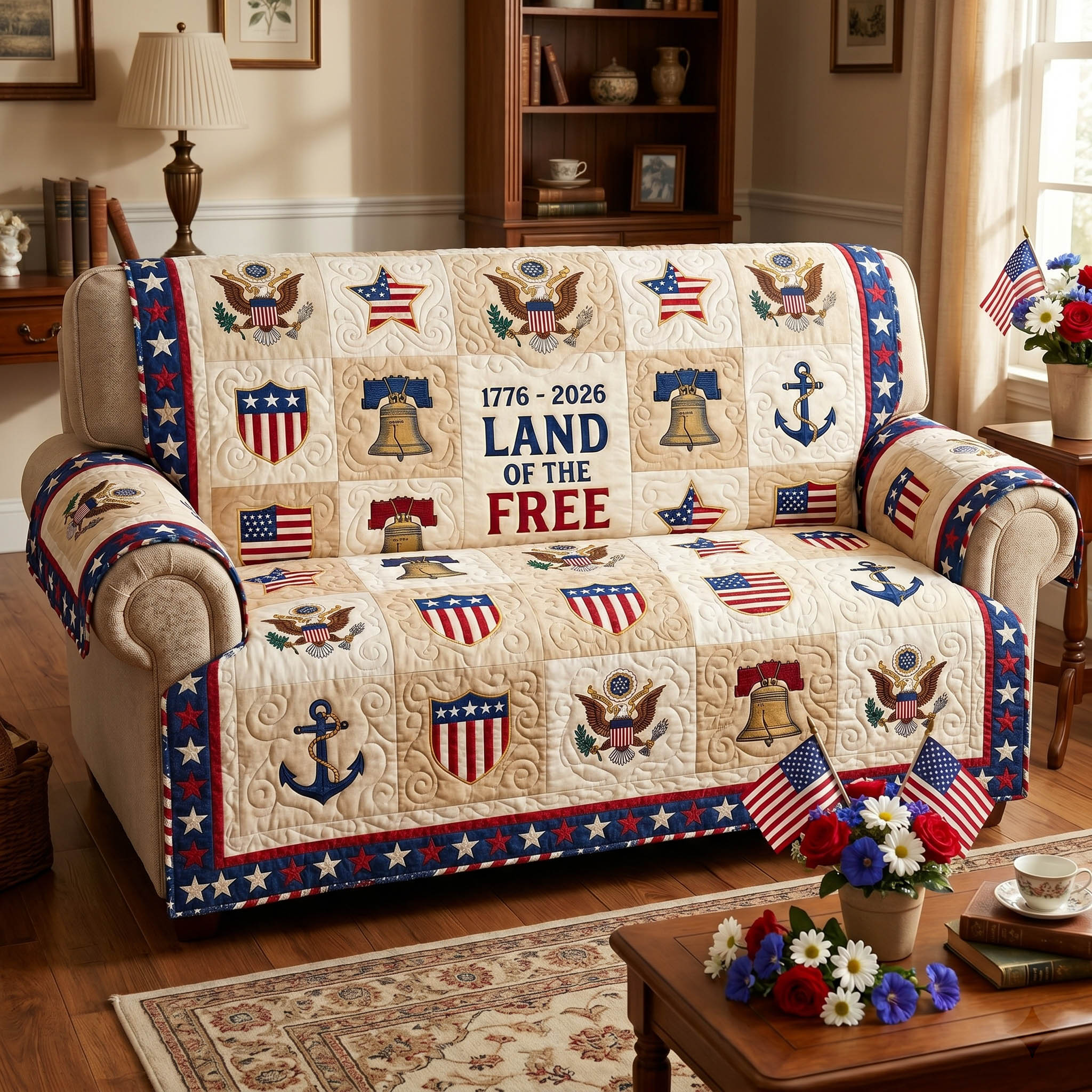 Nation Pride Quilted Sofa Cover House Room Decor Present For House Lovers - Tradiviet