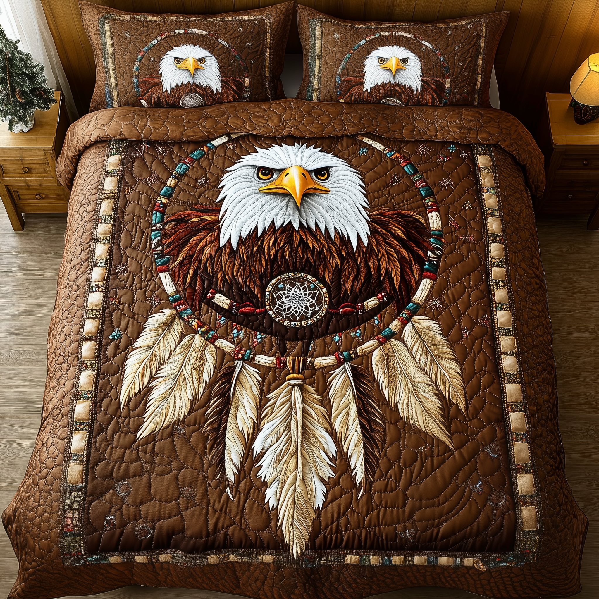 Native American Bald Eagle Dream Catcher Quilted Bedding Set Native Heritage Best Gifts - Tradiviet