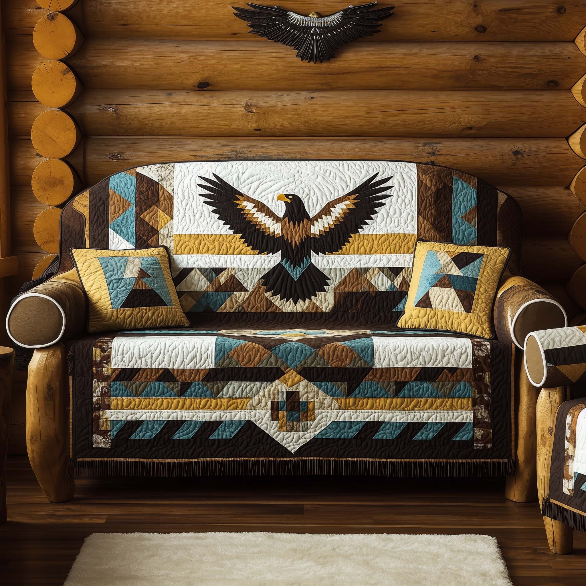 Native Eagle Quilted Sofa Cover Bird Home Couch Cover Bear Boyfriend Gift Ideas - Tradiviet