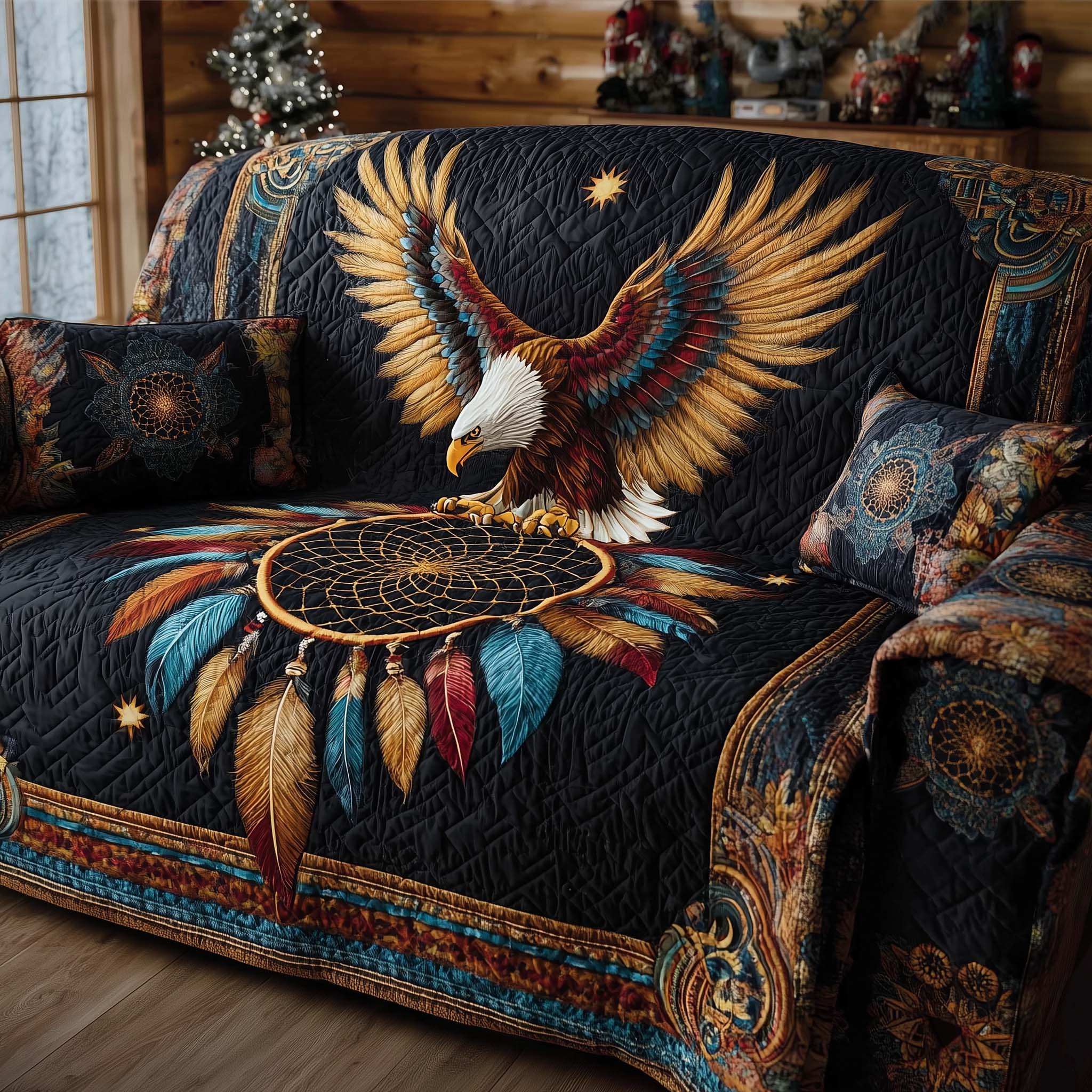 Native Eagle Quilted Sofa Cover Bird Home Couch Cover Cozy Living Gift Ideas - Tradiviet