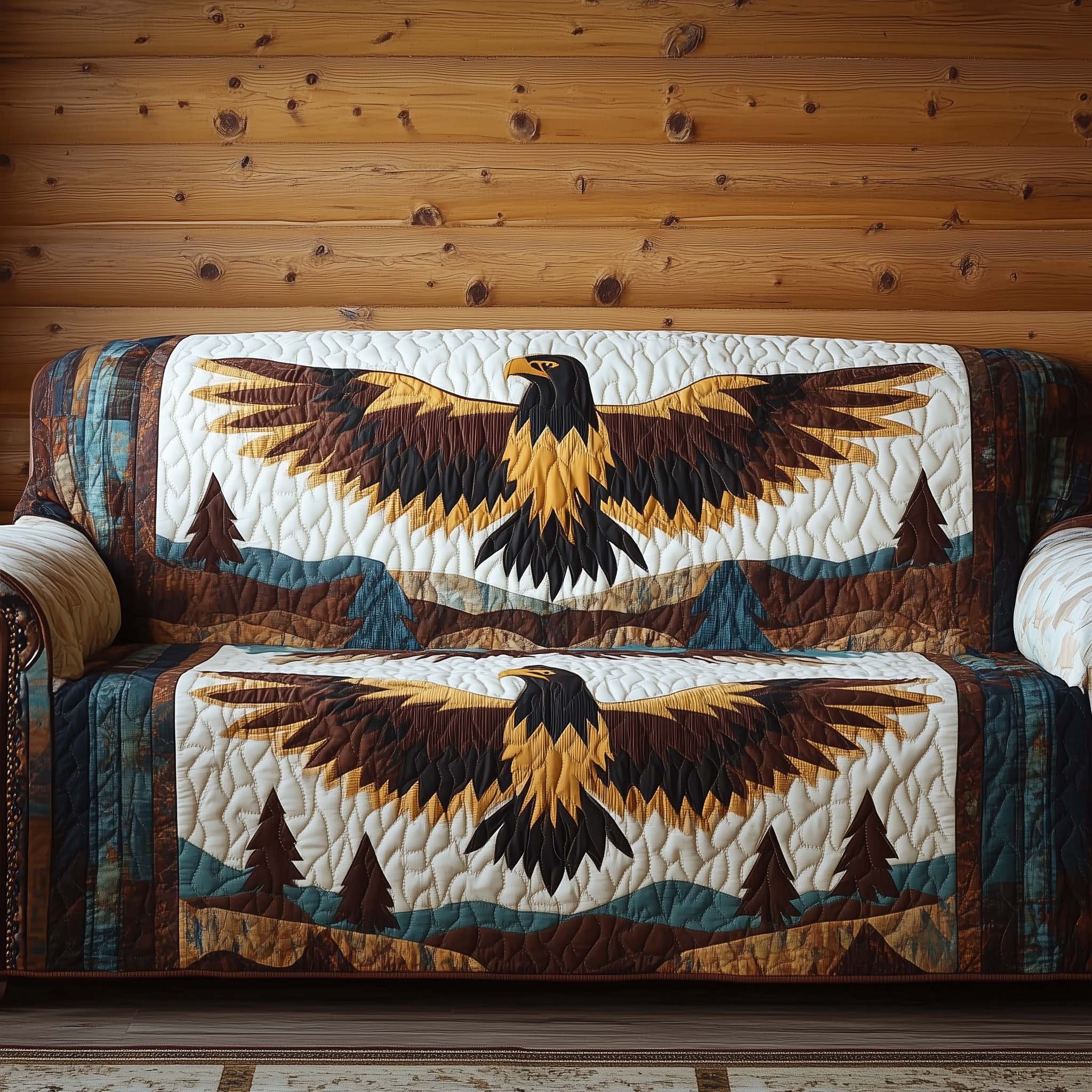 Native Eagle Quilted Sofa Cover Bird Home Couch Cover Cute Room Decor Finds - Tradiviet