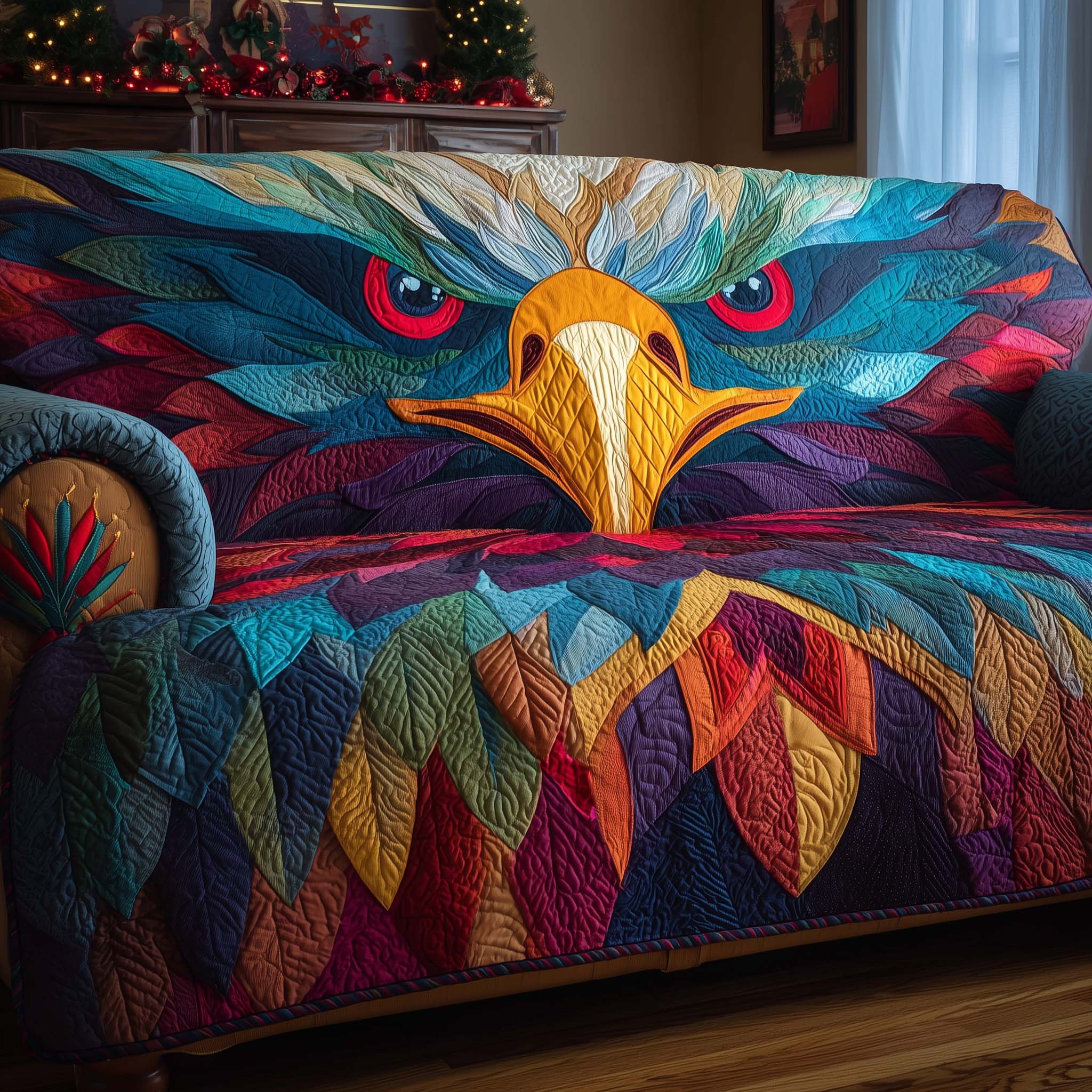 Native Eagle Quilted Sofa Cover Bird Home Couch Cover Gift For Cozy Spaces - Tradiviet