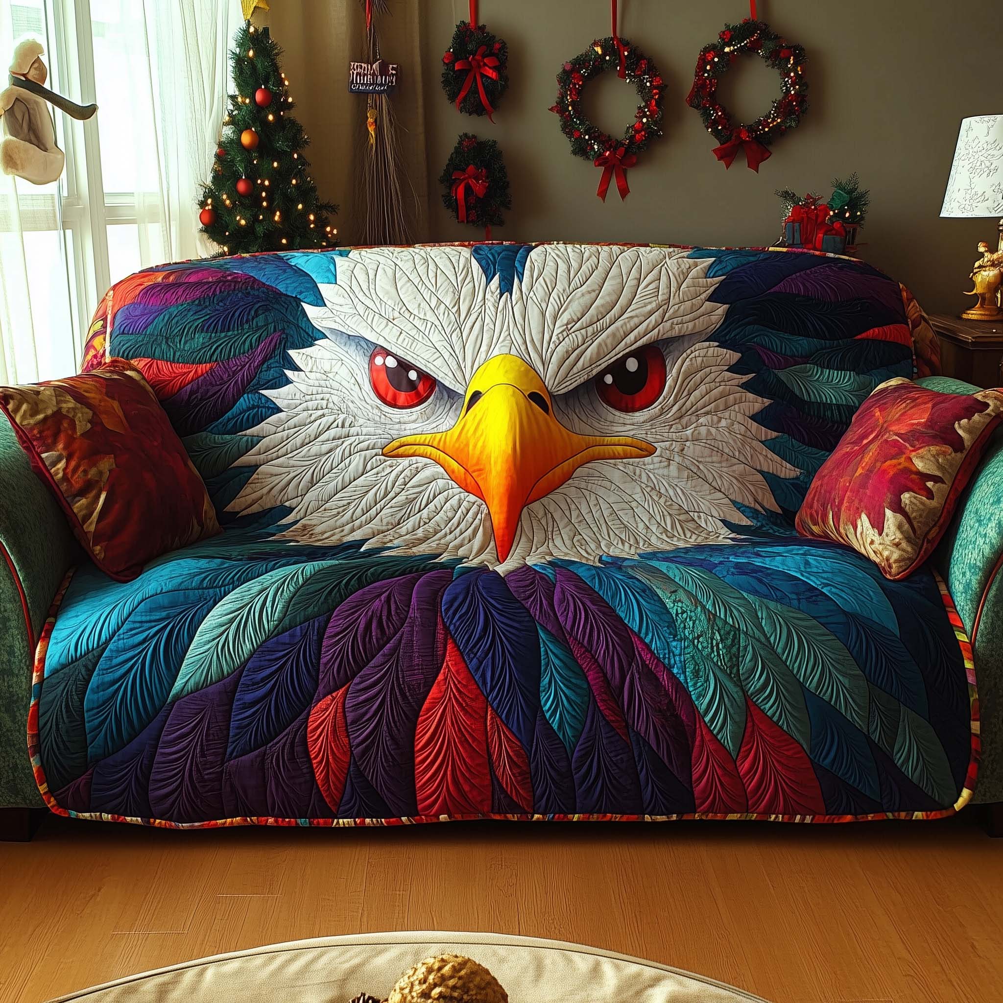 Native Eagle Quilted Sofa Cover Bird Home Couch Cover Gifts For Living Rooms - Tradiviet