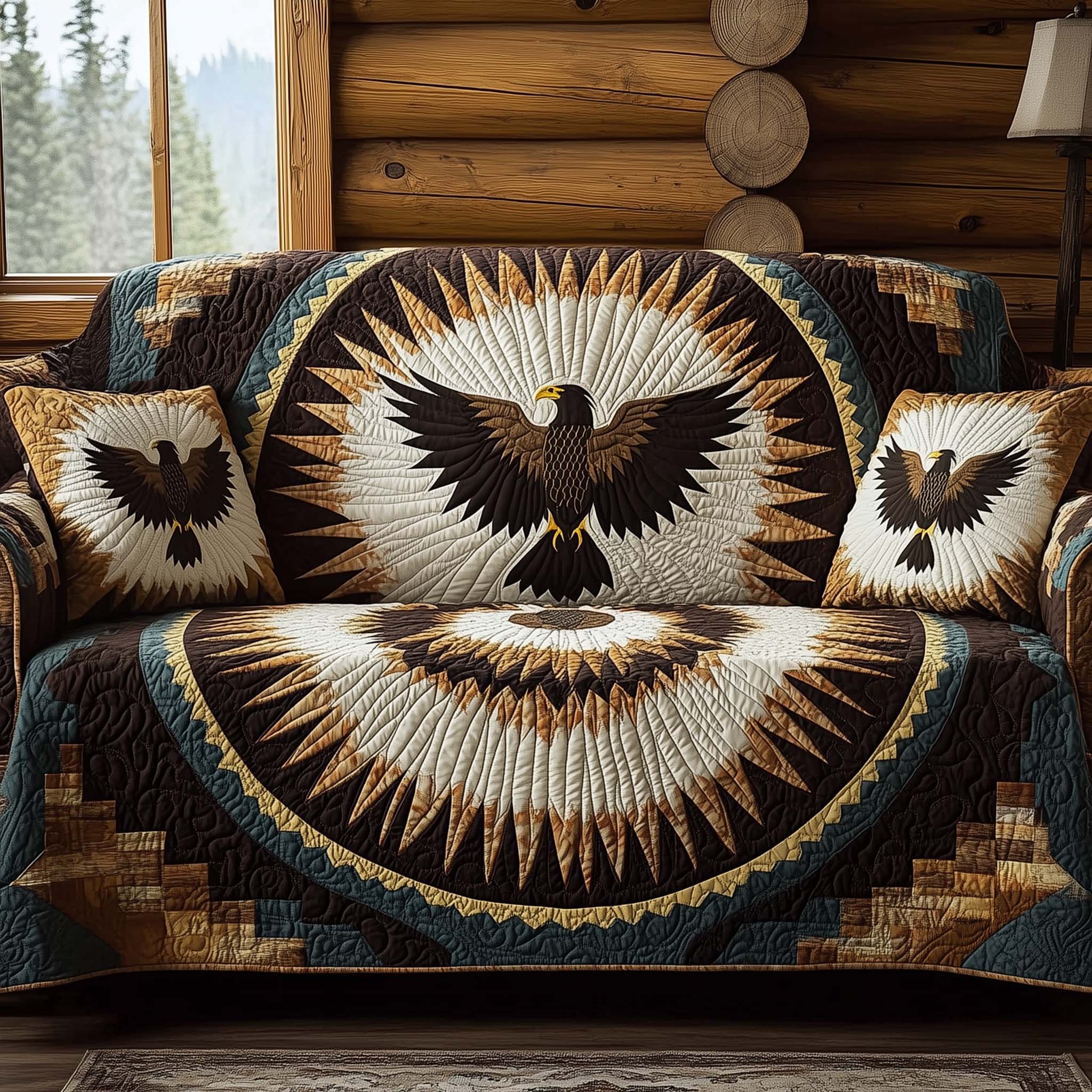Native Eagle Quilted Sofa Cover Bird Home Couch Cover Gifts For New Homes - Tradiviet
