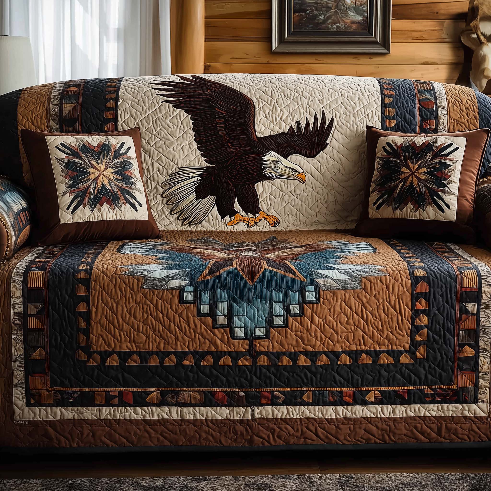 Native Eagle Quilted Sofa Cover Bird Home Couch Cover Great Home Decor Finds - Tradiviet