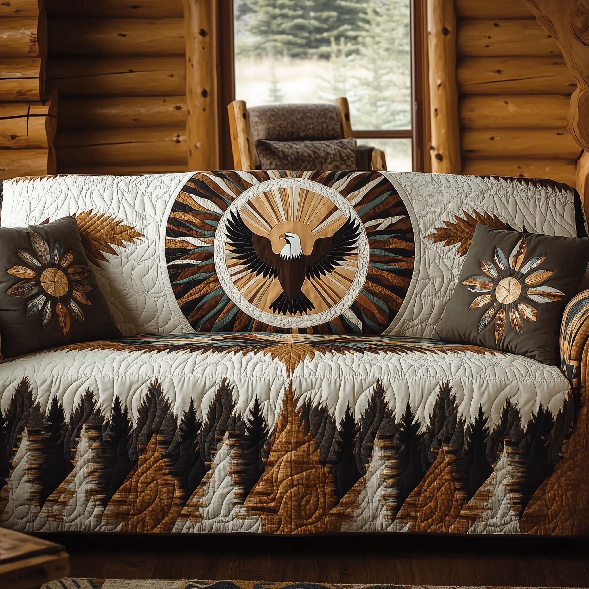 Native Eagle Quilted Sofa Cover Bird Home Couch Cover Home Gift For Her - Tradiviet