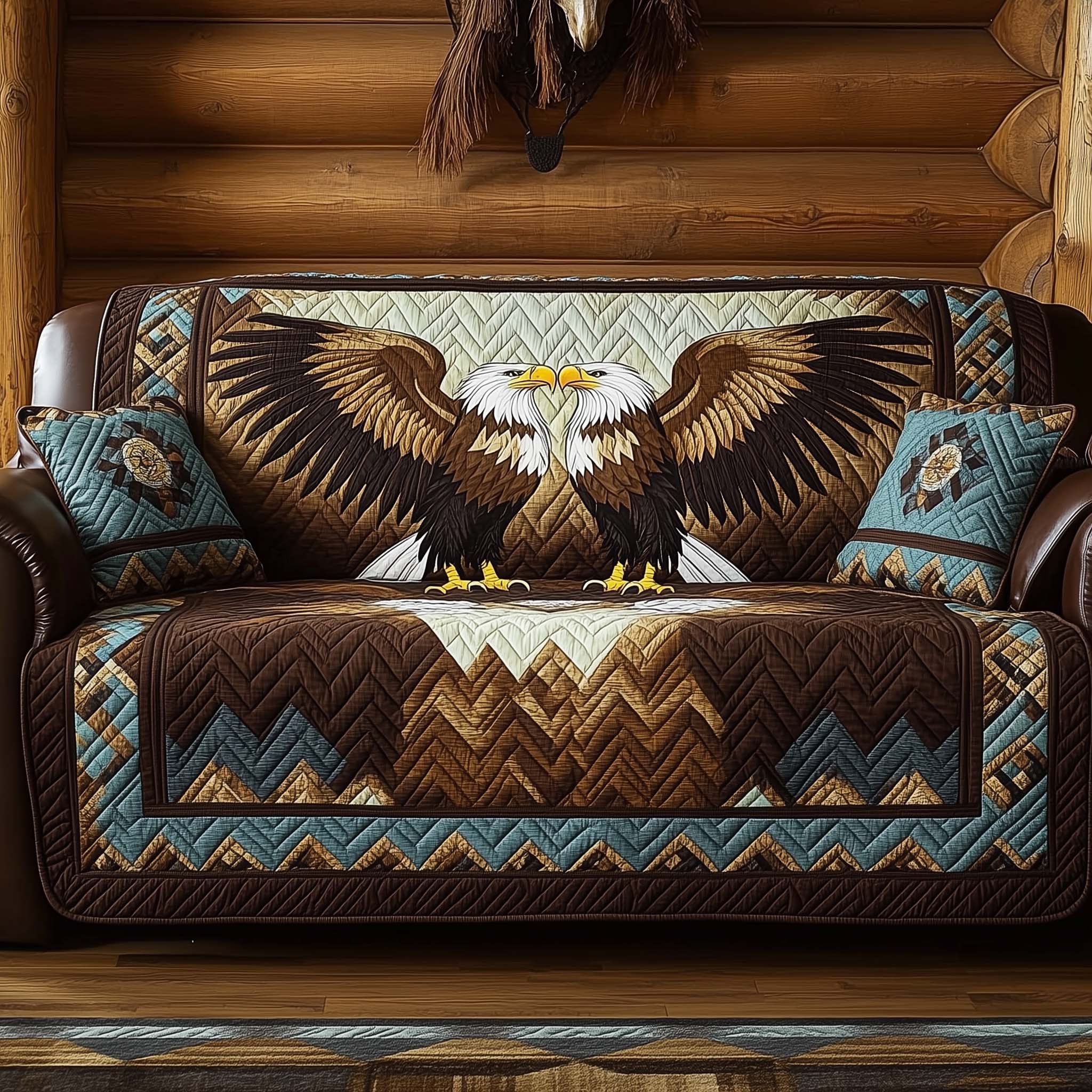 Native Eagle Quilted Sofa Cover Bird Home Couch Cover Home Gift For Him - Tradiviet