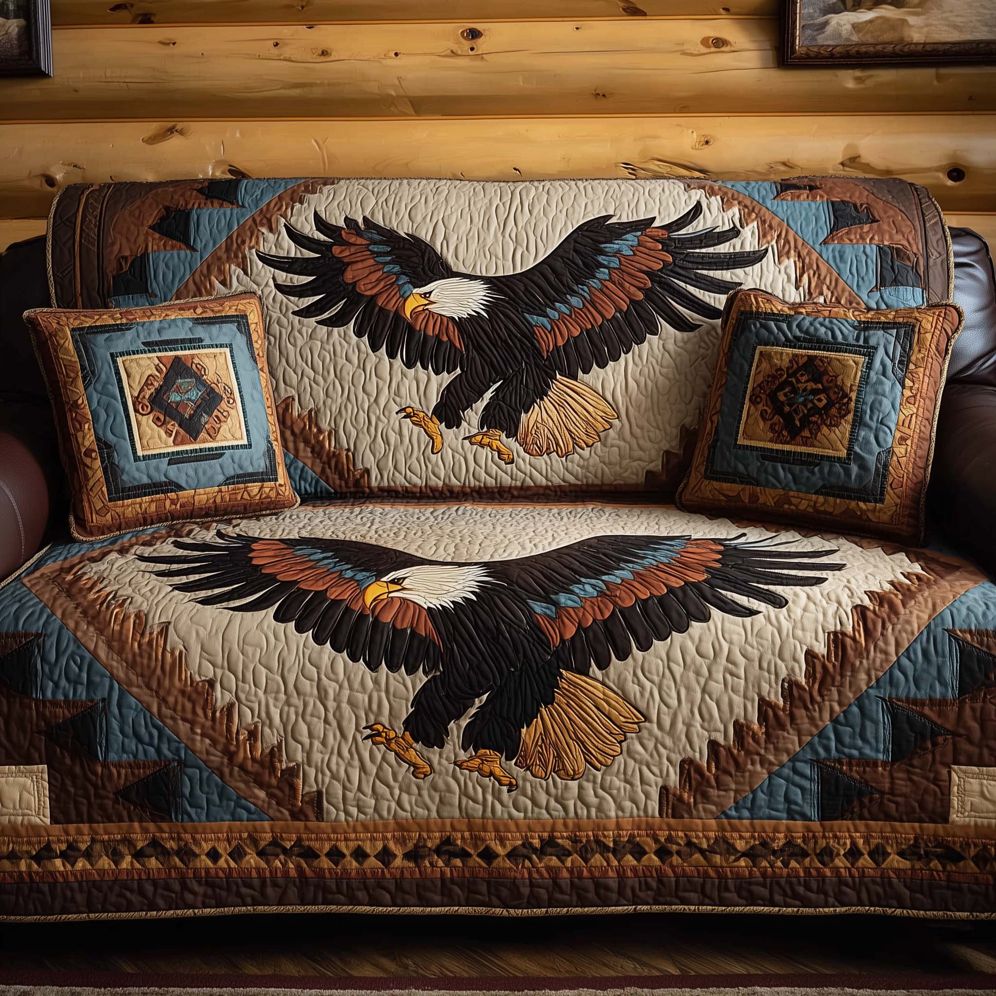 Native Eagle Quilted Sofa Cover Bird Home Couch Cover Home Gifts For Her - Tradiviet