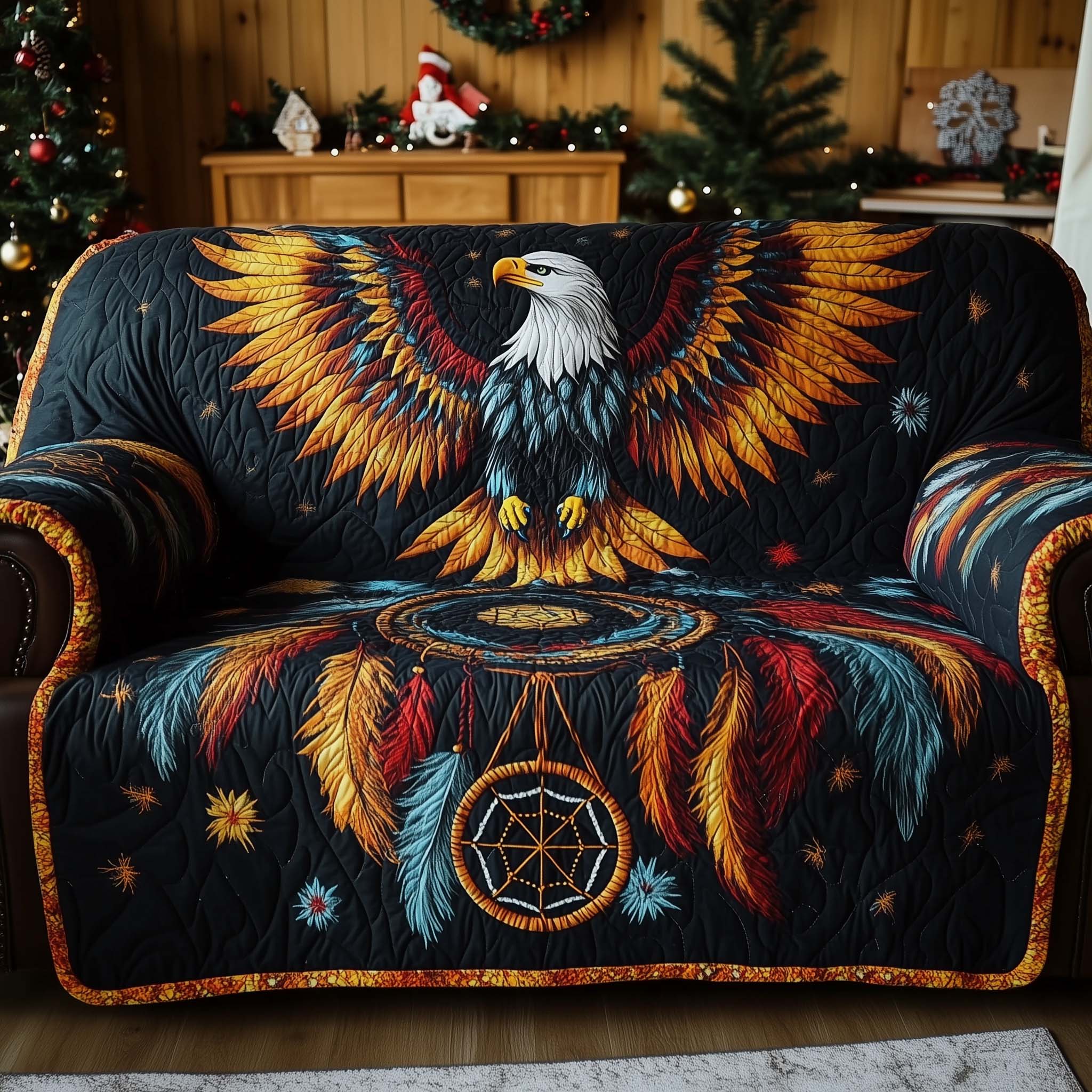 Native Eagle Quilted Sofa Cover Bird Home Couch Cover Interior Design Gift Ideas - Tradiviet