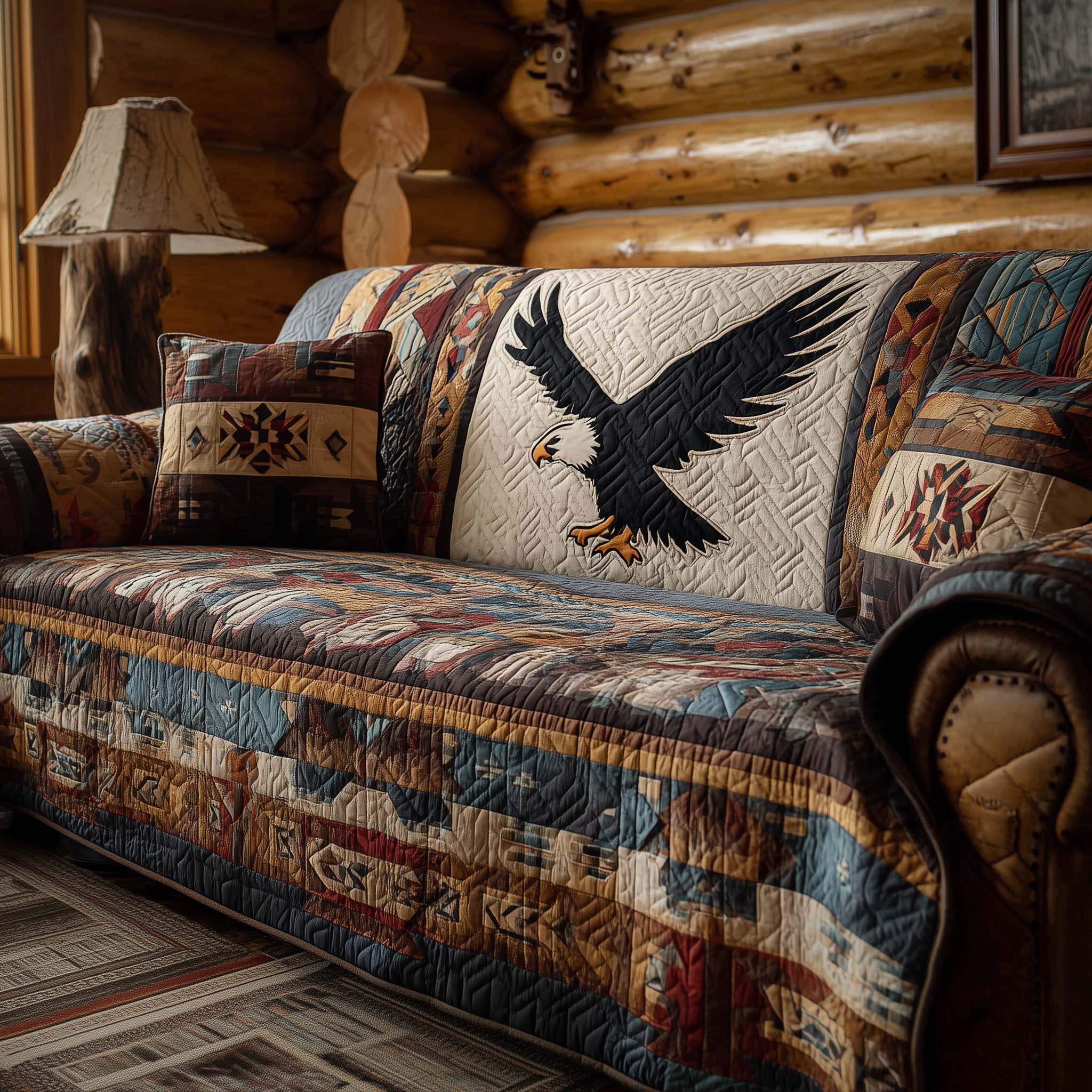 Native Eagle Quilted Sofa Cover Bird Home Couch Cover Perfect Housewarming Gift Ideas - Tradiviet