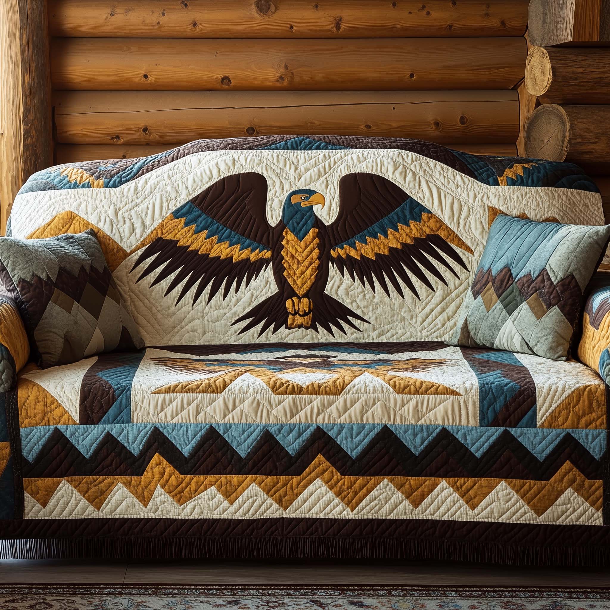 Native Eagle Quilted Sofa Cover Bird Home Couch Cover Unique Home Decor Finds - Tradiviet