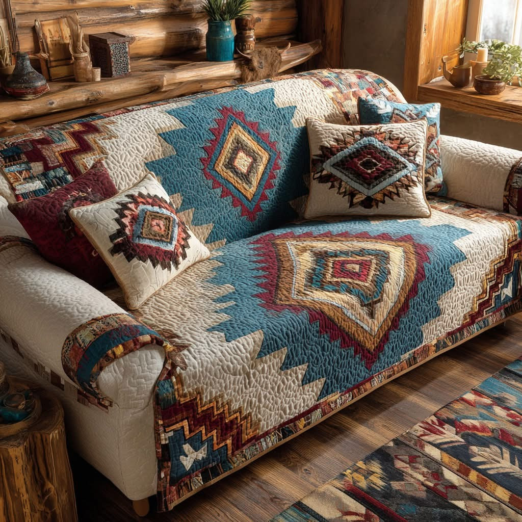 Native Tribal Horizon Quilted Sofa Cover Western Couch Covers Native American Gifts - Tradiviet