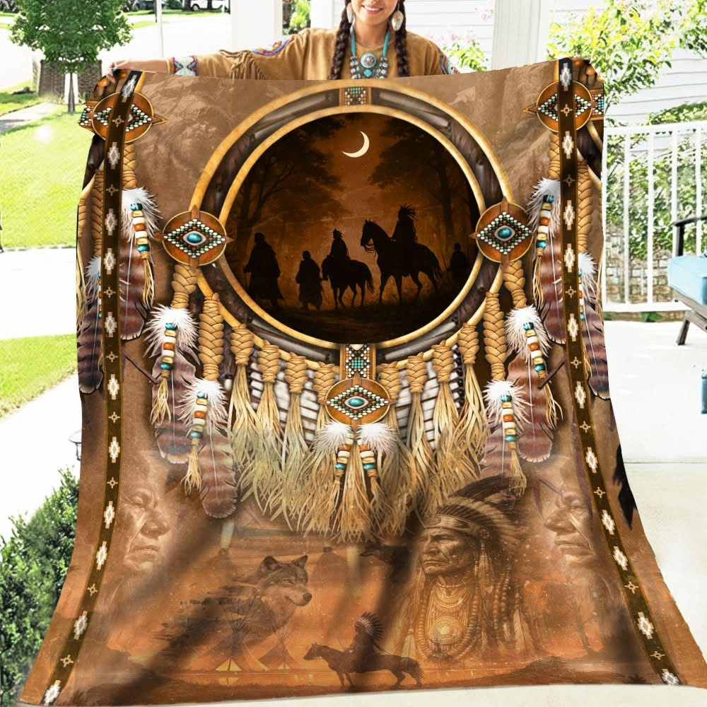 Native Warrior Spirit Quilt Blanket Sacred Wolf Spirit Blanket Native America Gifts - Tradiviet