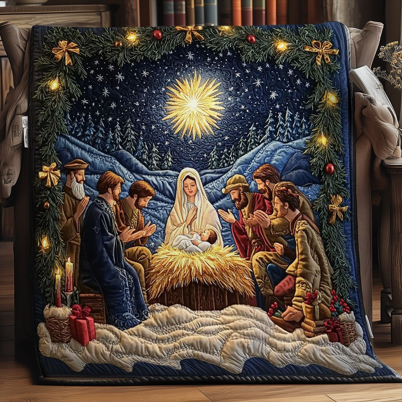 Nativity Scene Quilt Blanket Winter Holiday Faith Based Christmas Gifts For Christian - Tradiviet