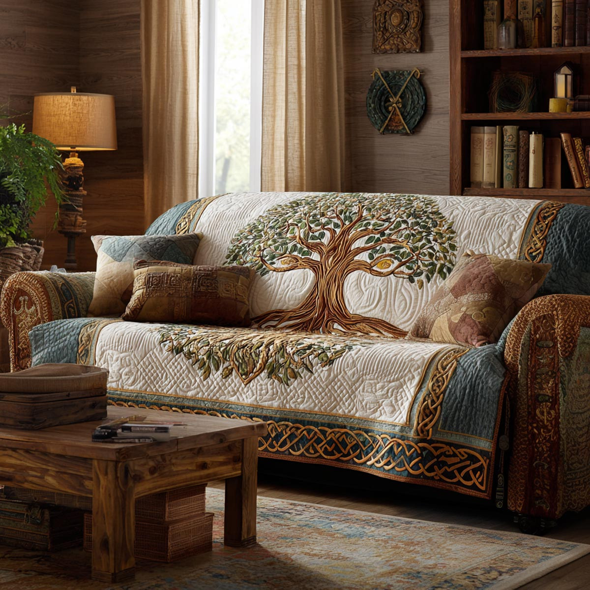 Nature Balance Quilted Sofa Cover Covers For Sofas Tree Of Life Themed Gifts - Tradiviet