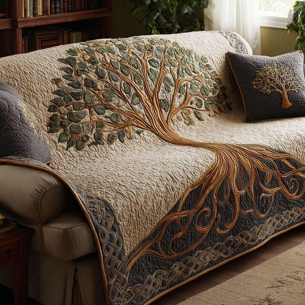 Nature Crest Quilted Sofa Cover Couch Protector Tree Of Life Gifts For Him - Tradiviet