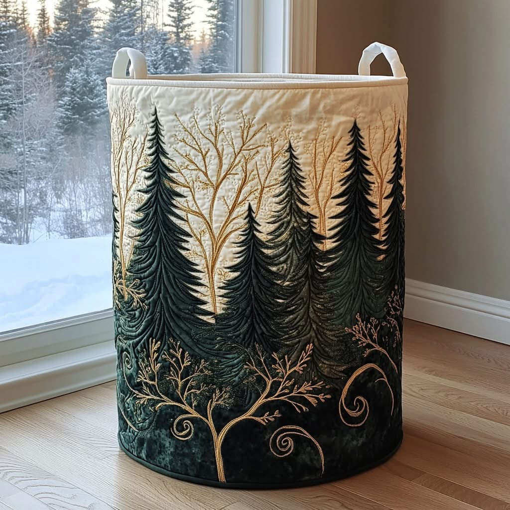 Nature Escape Quilted Laundry Basket Green Tree Forest Clothes Hamper Laundry Room Decor Gifts - Tradiviet
