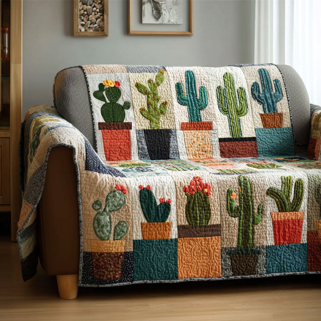 Nature Patchwork Quilted Sofa Cover Couch And Loveseat Covers Cactus Inspired Gifts - Tradiviet
