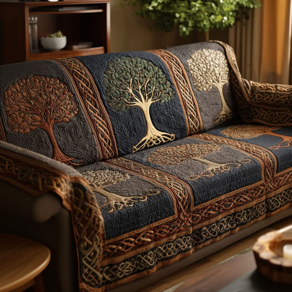 Nature Roots Quilted Sofa Cover Tree Of Life Merchandise Best Couch Covers Gifts For Family - Tradiviet