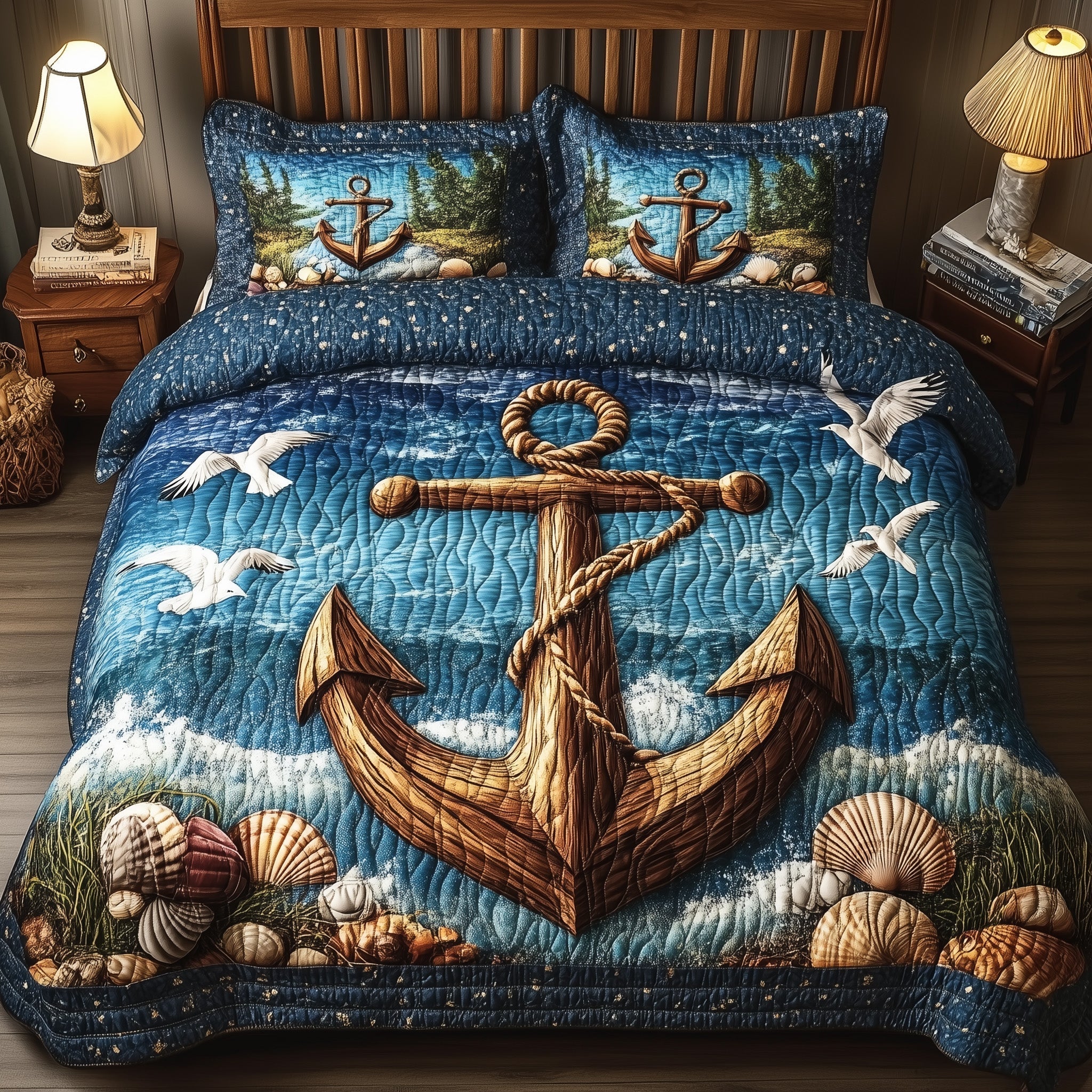 Nautical Anchor Quilted Bedding Set Nautical Anchor Landscape Gift For Anchor - Tradiviet