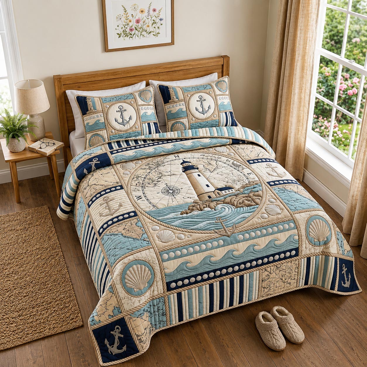 Nautical Breeze Quilted Bedding Set Nautical Breeze Peace Gift For Nautical Breeze - Tradiviet