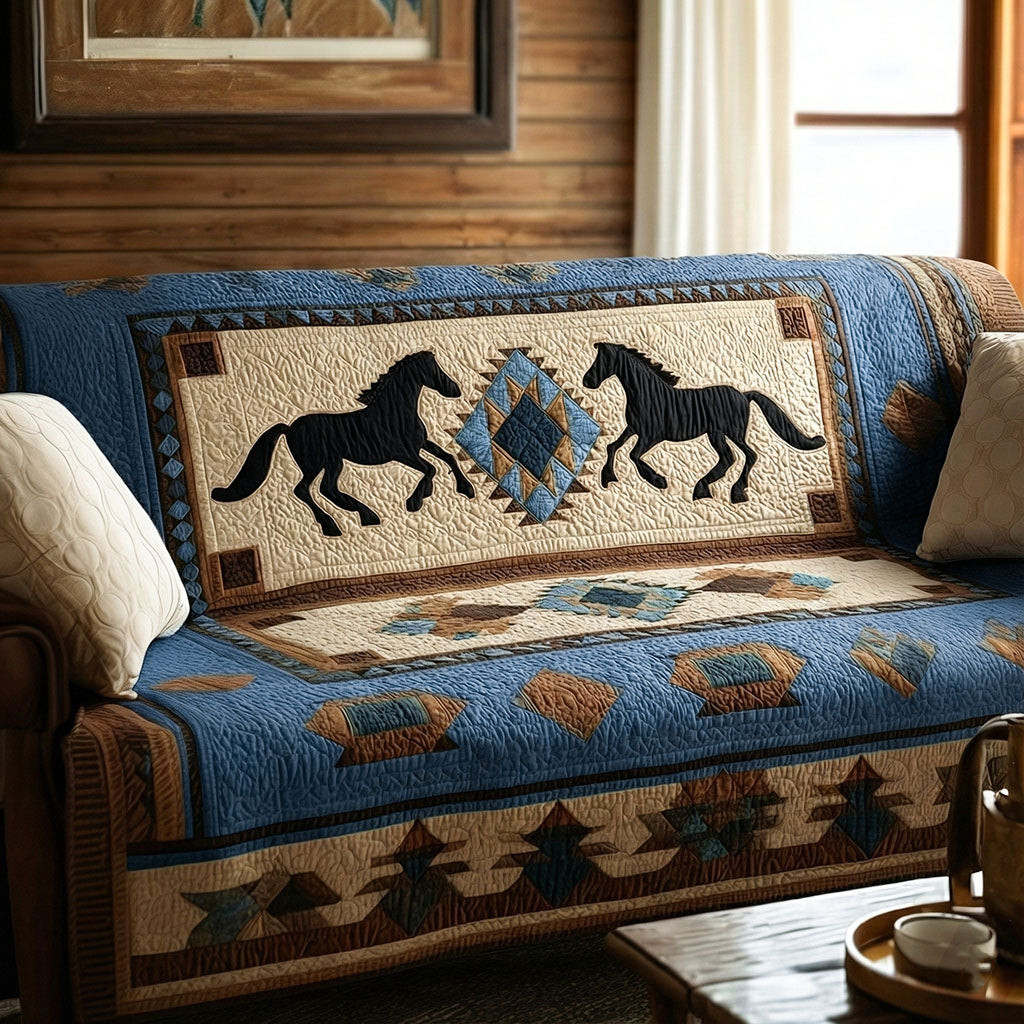 Navy Sand Wild Harmony Quilted Sofa Cover Seat Covers For Couches Cool Gifts For Horse Lovers - Tradiviet