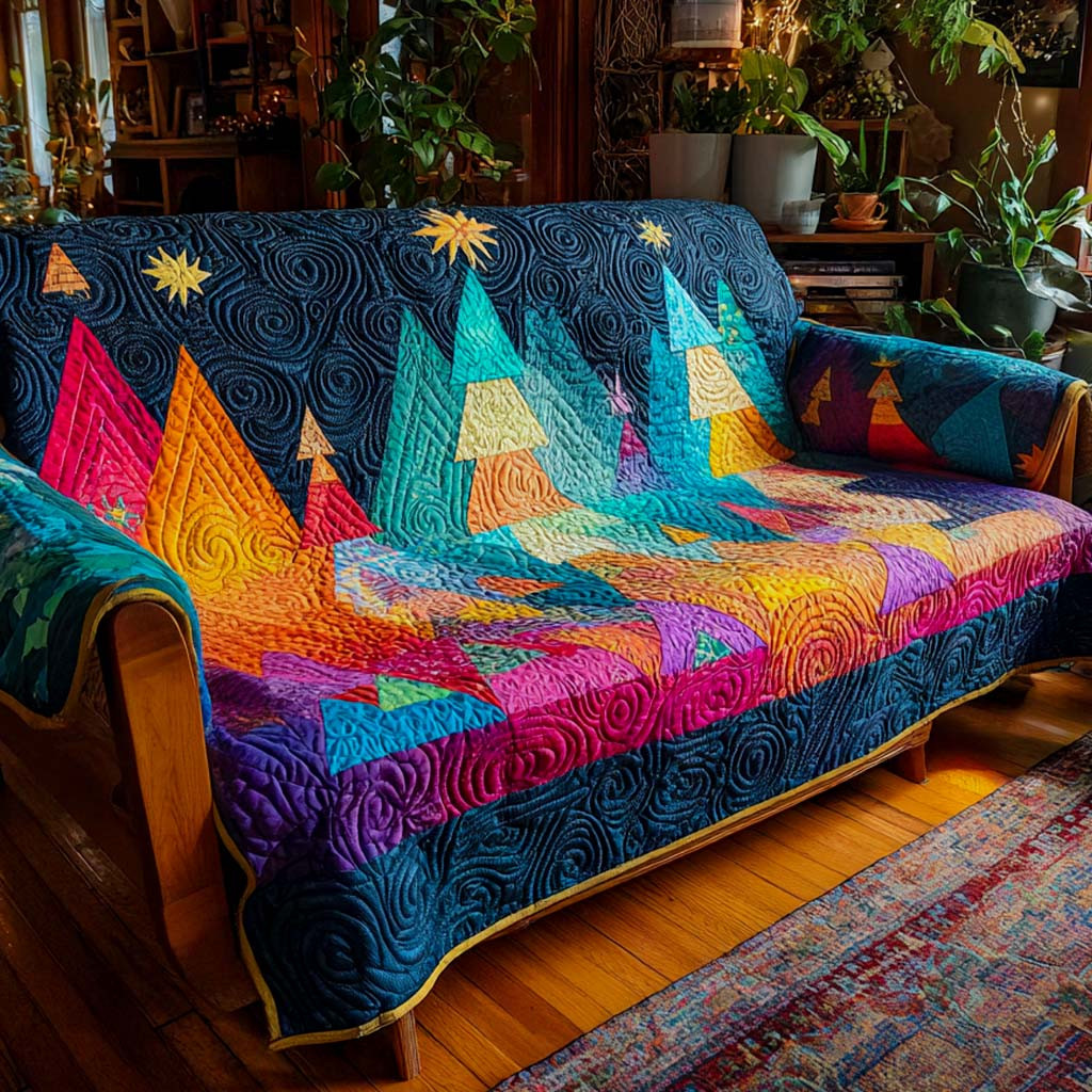 Neon Holiday Forest Quilted Sofa Cover Christmas Couch Covers Gifts For The Family Christmas - Tradiviet