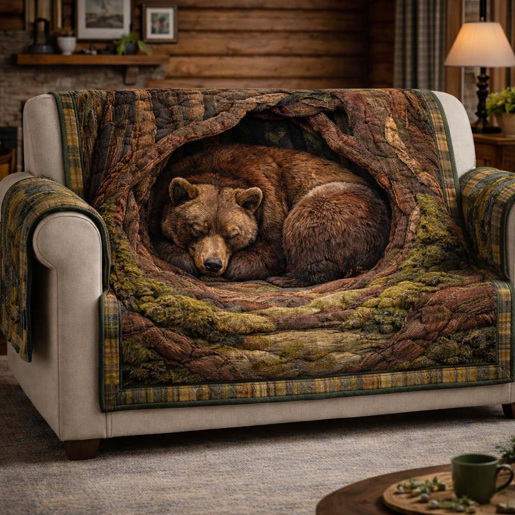 Noble Bear Quilted Sofa Cover Cabin Home Couch Cover Bear Gifts For Him - Tradiviet