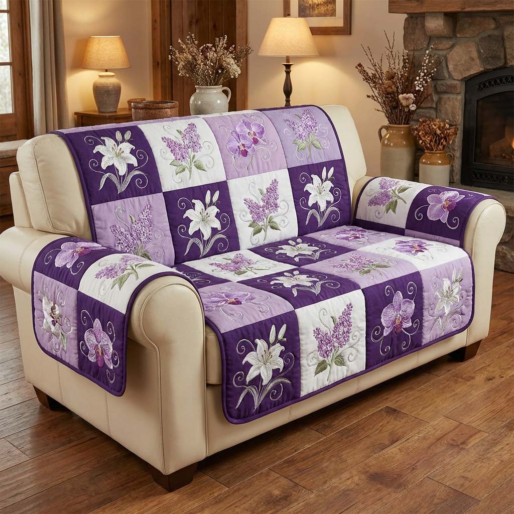 Noble Flower Quilted Sofa Cover Neutral Home Room Decor Present For New Home - Tradiviet