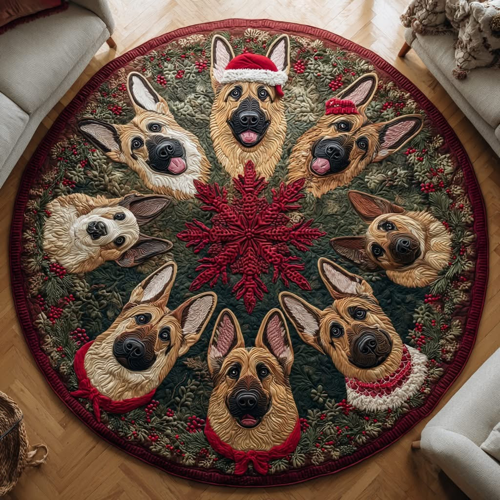 Noel German Shepherd Christmas Quilted Round Mat Cute Xmas Design Gifts For Dog Lovers. - Tradiviet