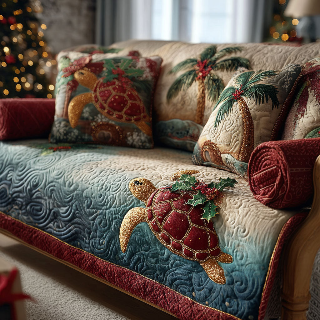 Noel Sea Turtle Quilted Sofa Cover Christmas Living Room Decor Ideas Sea Turtle Gifts For Her - Tradiviet