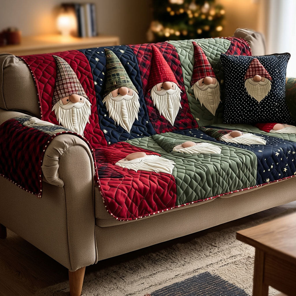 Nordic Gnomes Quilted Sofa Cover Holiday Couch Covers Unusual Christmas Gifts - Tradiviet