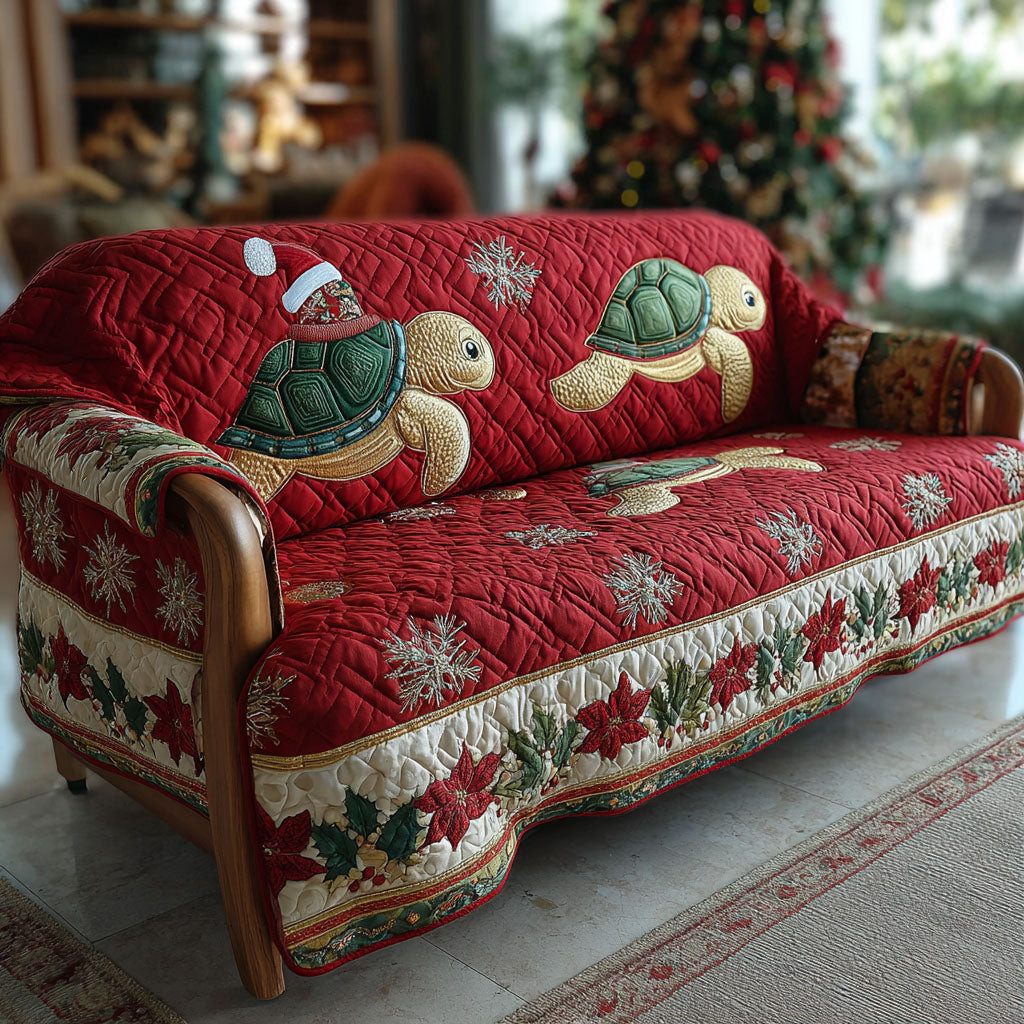North Pole Turtle Quilted Sofa Cover Christmas Sofa Covers Gift Ideas For Sea Turtle Lovers - Tradiviet