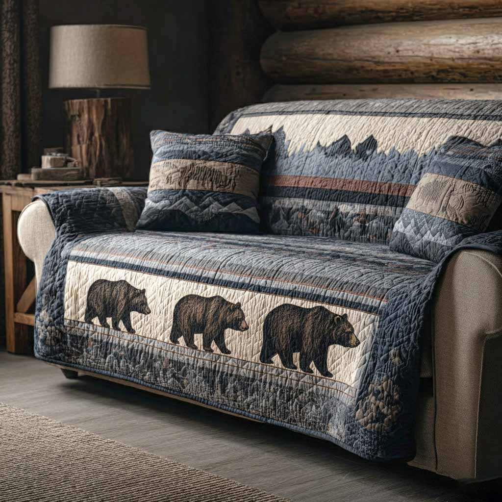 Northern Bear Quilted Sofa Cover Neutral Home Room Decor Funny Bear Themed Gifts - Tradiviet