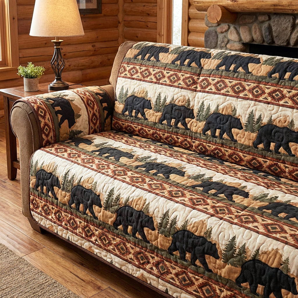 Northern Bear Quilted Sofa Cover Sofa Couch Slipcover Native American Christmas Gift Ideas - Tradiviet