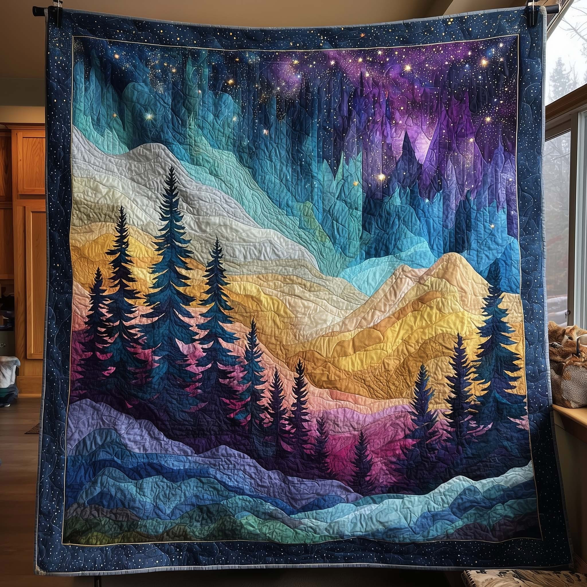 Northern Lights Quilted Blanket Galaxy Night Sky Throw Blanket Nature Bedding Decor - Tradiviet