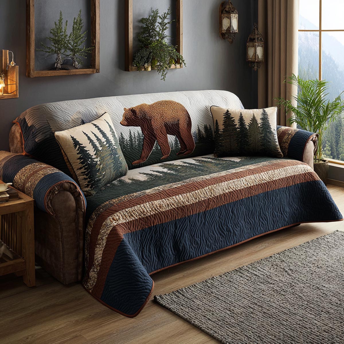 Northern Pines Quilted Sofa Cover Trendy Home Room Decor New Home Gift Ideas - Tradiviet