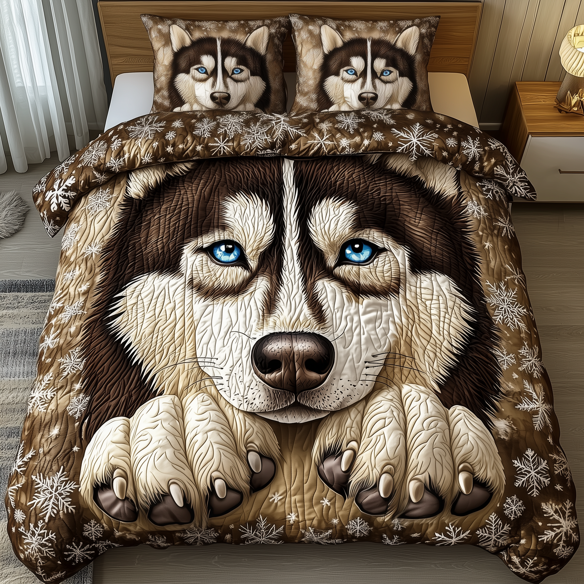 Northern Siberian Winter Quilted Bedding Set Northern Siberian Canvas Gift For Northern - Tradiviet