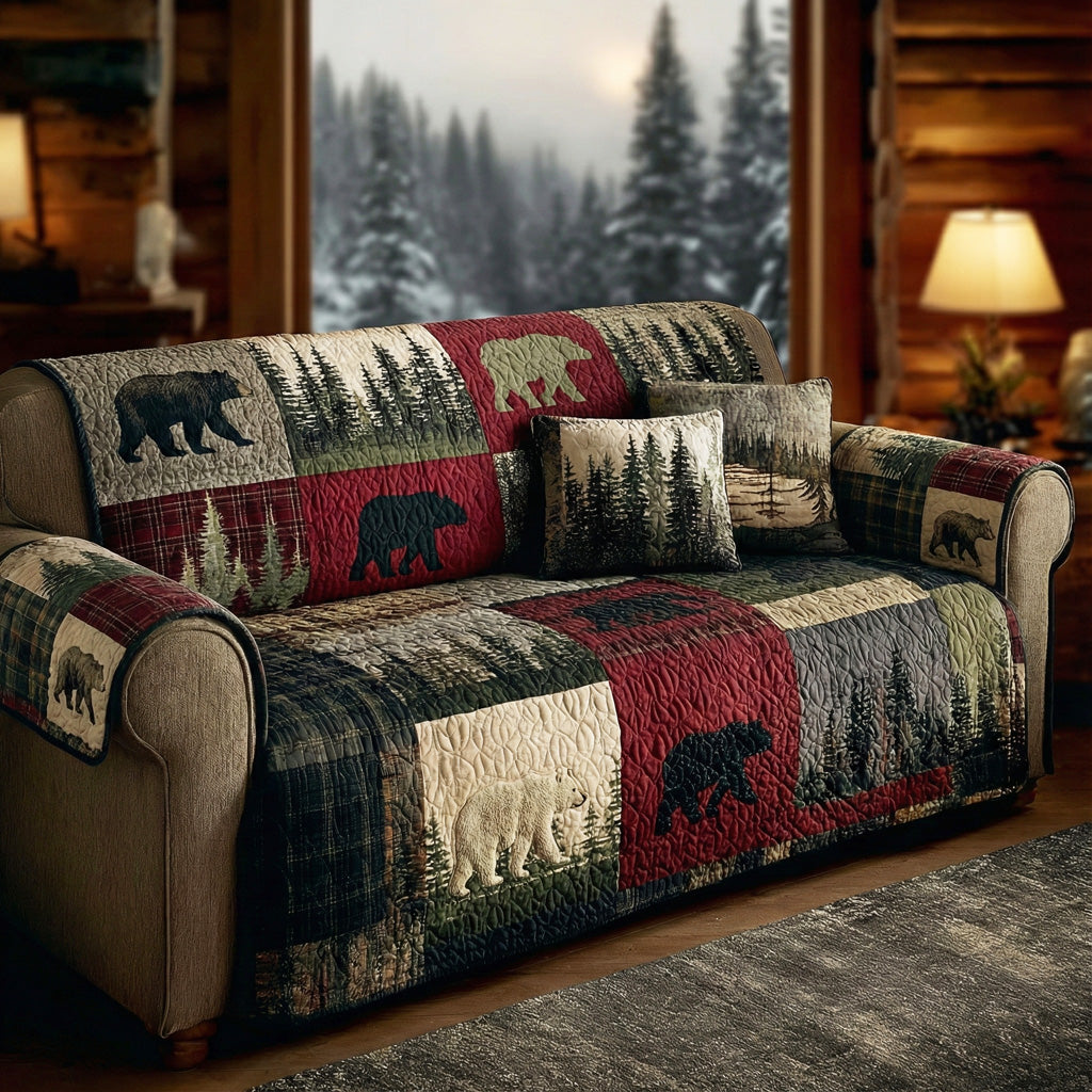 Northern Woods Grizzly Quilted Sofa Cover Soft Room Decor Gifts For New Homes - Tradiviet