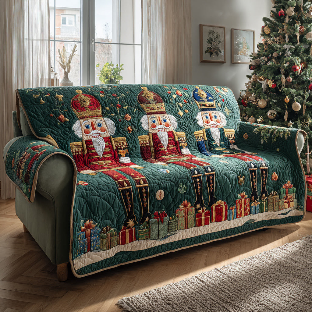 Nutcracker Emerald King Quilted Sofa Cover Christmas Sofa Covers Christmas Gifts For Relatives - Tradiviet