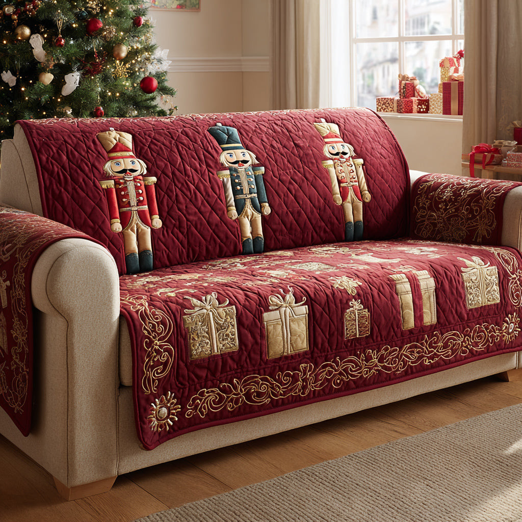 Nutcracker Regal Guard Quilted Sofa Cover Christmas Sofa Cover Family Christmas Presents - Tradiviet