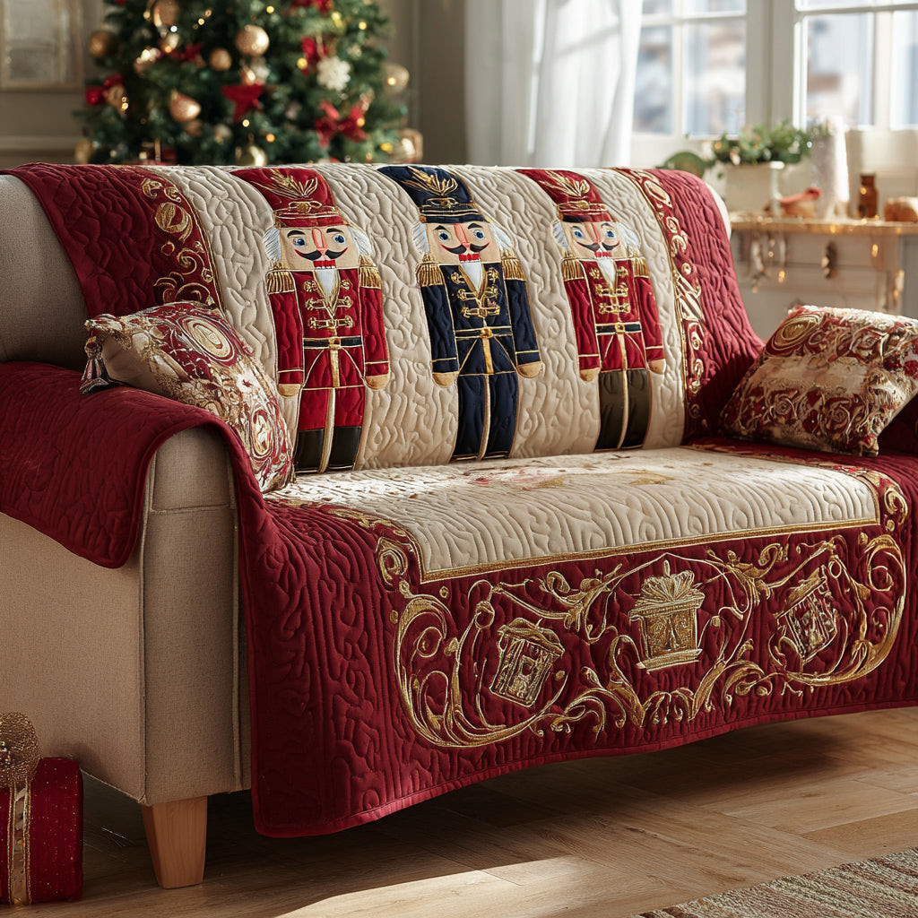 Nutcracker Royal Maroon Quilted Sofa Cover Christmas Living Decor Best Christmas Gifts - Tradiviet