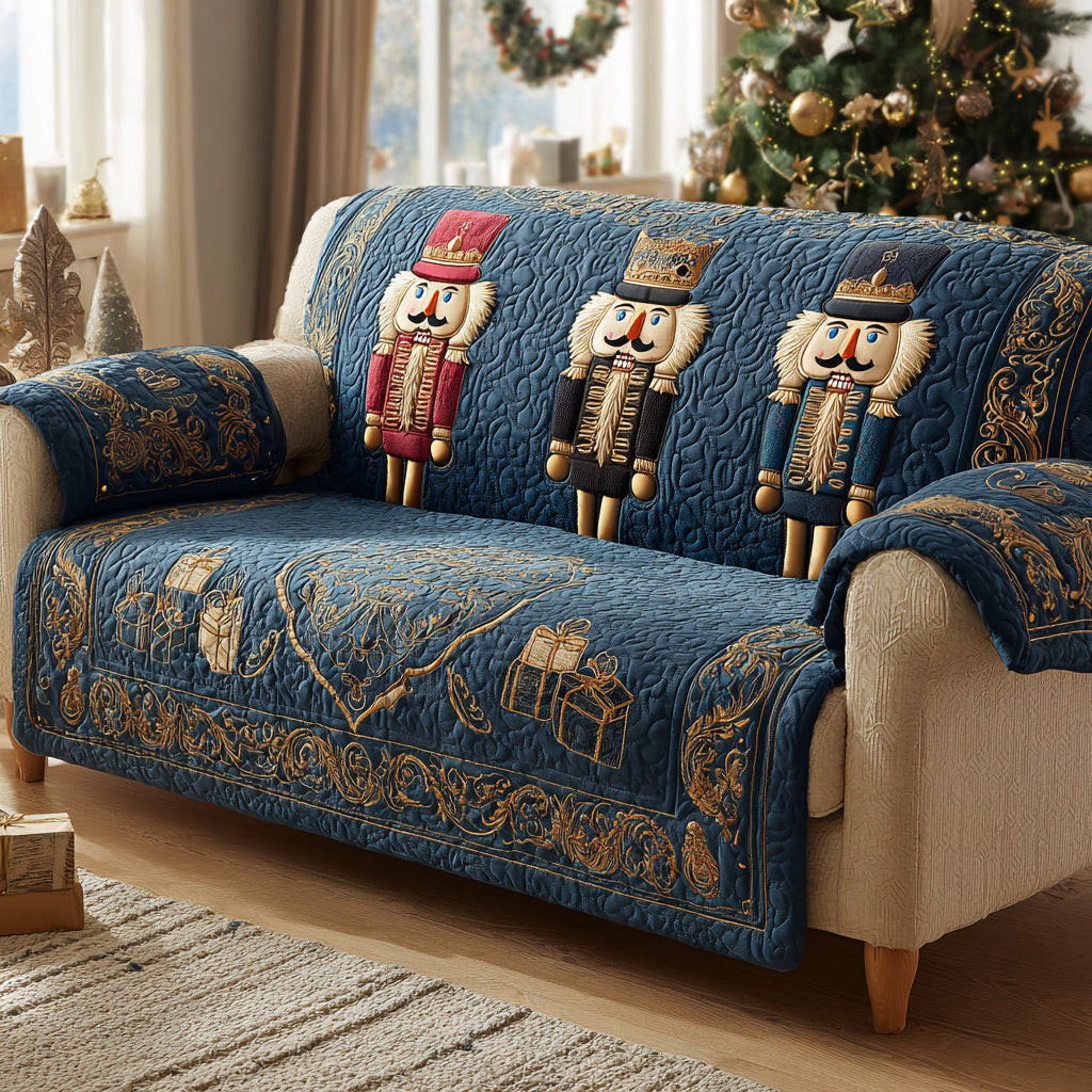 Nutcracker Winter Navy Quilted Sofa Cover Holiday Living Christmas Decor Xmas Gifts For Family - Tradiviet