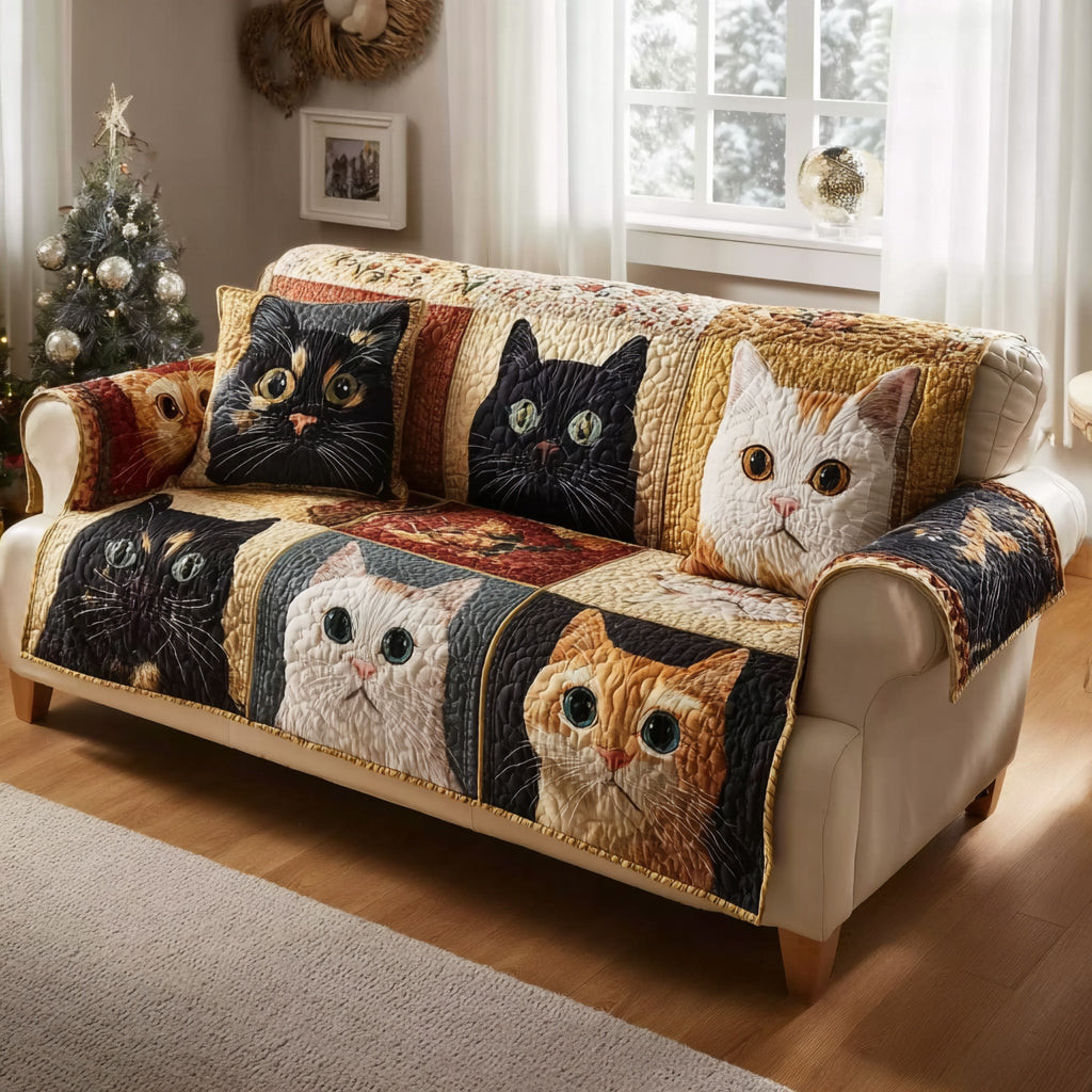 Obsidian Cat Gaze Quilted Sofa Cover Best Sofa Slipcovers Presents For Cat Owners - Tradiviet