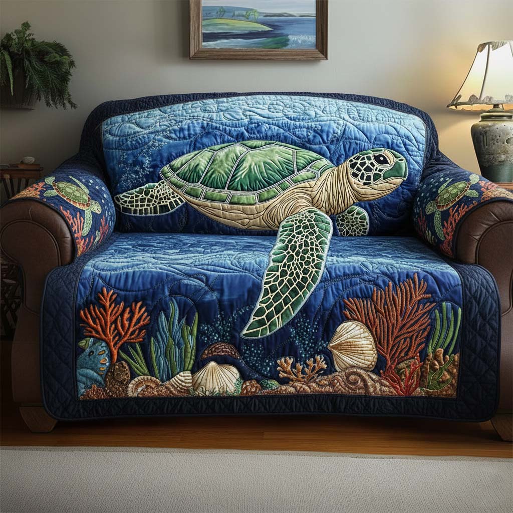 Ocean Beauty Quilted Sofa Cover Coastal Home Couch Cover Present For New Home - Tradiviet